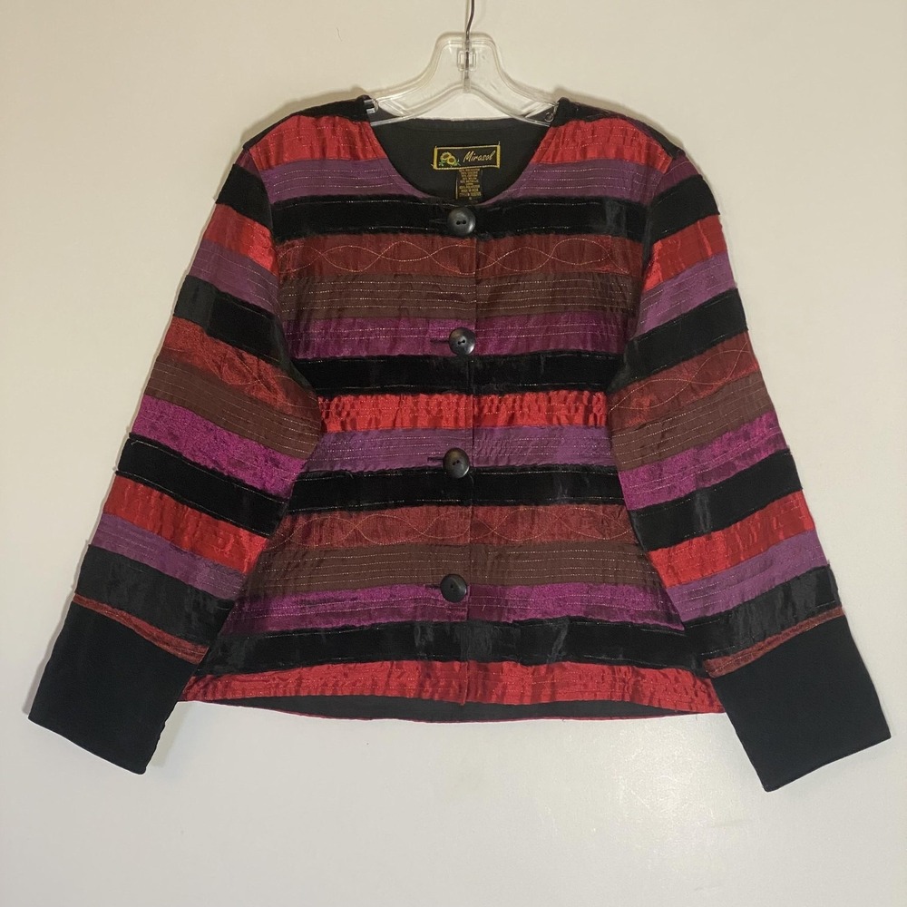 Mirasol Jacket Womens Small Multi Stripe Velvet Tapestry Quilted‎ Button Front S